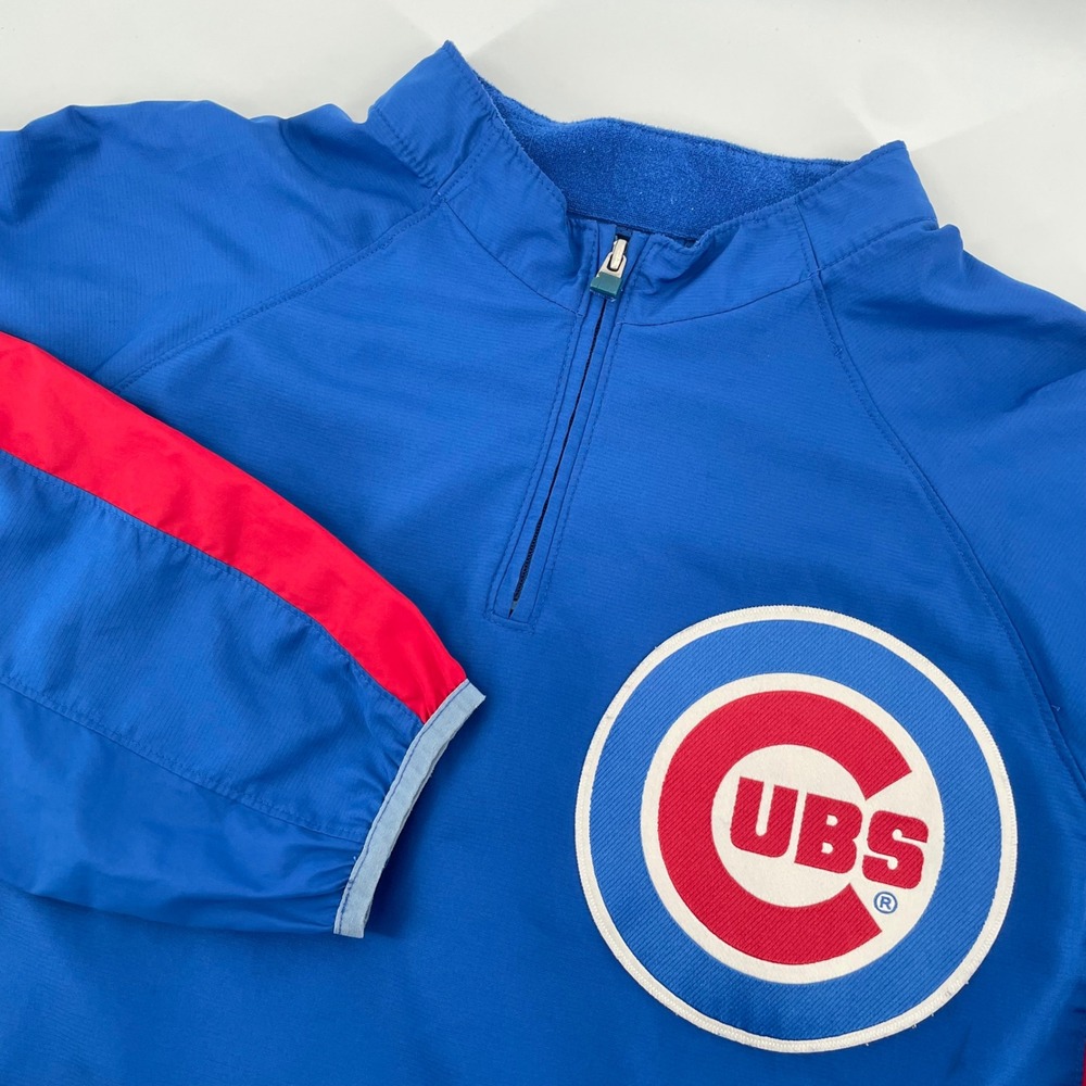 Majestic Chicago Cubs Pullover Mens Large Blue 1/4 Zip Windbreaker MLB Authentic